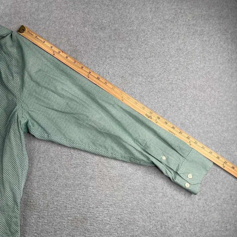 Banana Republic Non Iron Slim Shirt Green Diamond Print Button Up Long Sleeve L